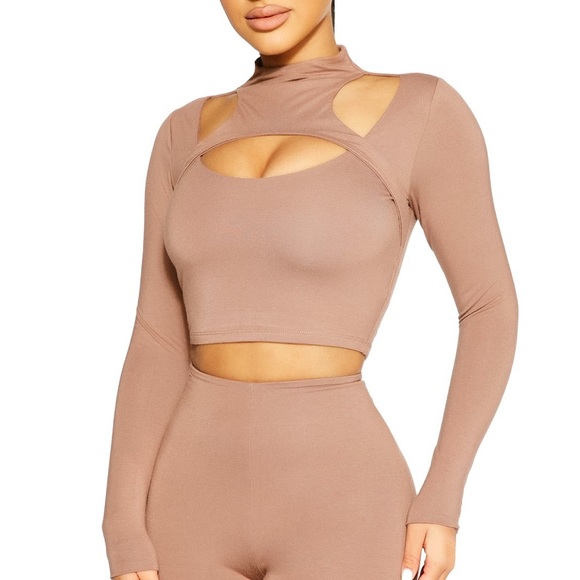 Brand New Mocha Cut Out Crop Top - Picture 3 of 5